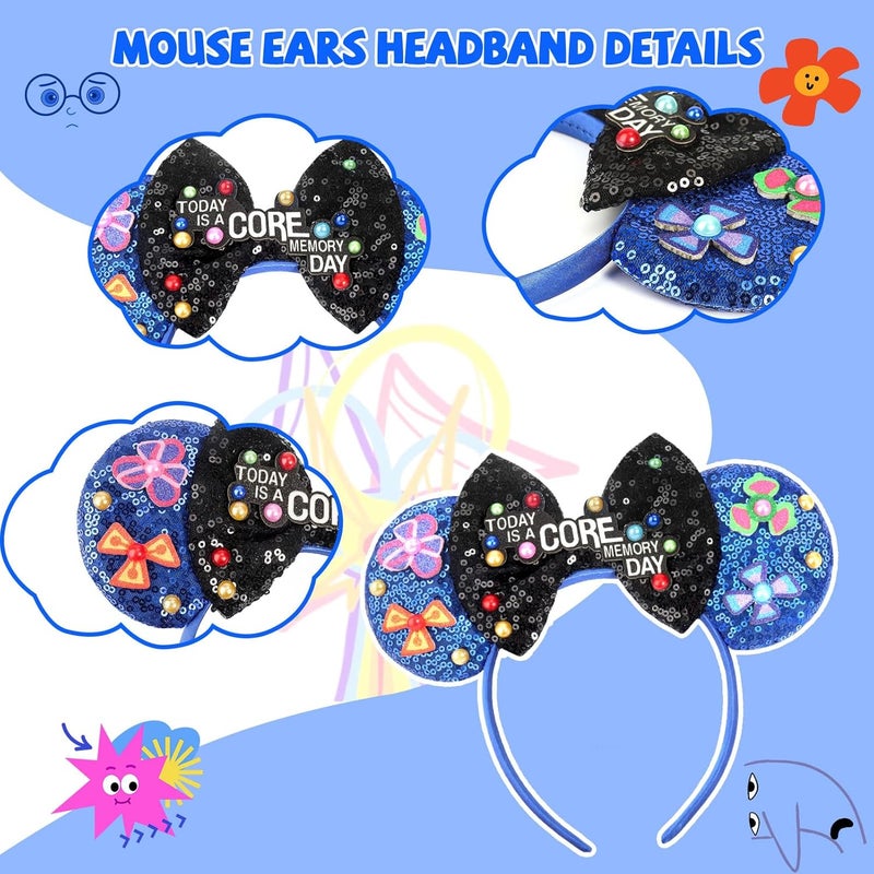 ETLUK Mouse Ears Headband, Sequin Bow Blue Headband for Women Girls Adult, Parks Ears for Cosplay Accessories Party Decorations - Image 3